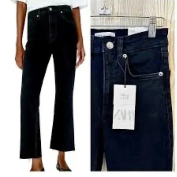 Zara Ankle High Rise Jeans Denim US4 Womens Ankle Mid Flare - Picture 2 of 11